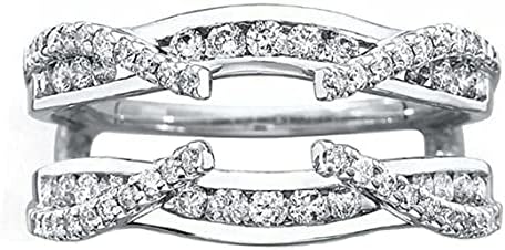 Round Cut D/VVS1 Diamond Engagement Solitaire Enhancer Guard Wrap Jacket Ring For Women's 14K White Gold Plated 925 Sterling Sliver