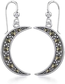 Sterling Silver Marcasite Drop Earrings with Crescent Moon Design for Women's Fashion