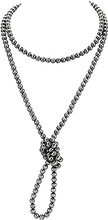 Western Navajo Pearl Necklace for Women with Beaded Chain and Lobster Clasp - 60-inch Long Stainless Steel Necklace with Traditional Bead Design