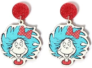 Azusa Sun Red White Blue Reading Wooden Earrings Glitter Acrylic Stud Earrings Back to School Jewelry Gifts for Women Girls Teacher