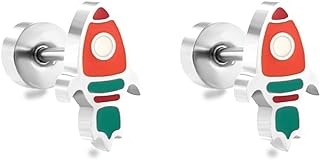Screw Back Hypoallergenic Stainless Steel Mini Rocket Stud Earrings for Women and Teen Girls
