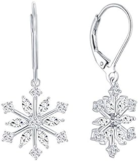 JO WISDOM 925 Sterling Silver White/Blue CZ Snowflake Leverback Earrings Drop & Dangle Earrings