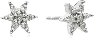 Elmas Round White Diamond Accent 925 Sterling Silver Mini Star of Bethlehem Flower Upper Lobe Stud Earrings for Women