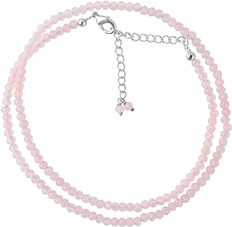 Natural Rose Quartz Beaded Pendant Necklace with Silver-Plated Ball Chain, Ideal Gift for Her, Vintage Designed & Astrological Significance for Taurus and Libra, 18 Inches