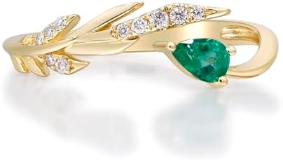Stunning Pear-Cut 14K Yellow Gold Gin & Grace Natural Zambian Emerald Statement Ring with Diamond Accents for Women: Ethically-Crafted Hand-Made Jewelry