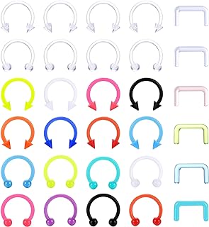 30Pcs Septum Retainer 16G Colorful Clear Bioflex Horseshoe U-Shaped Septum Rings Retainers Flexible Plastic Nose Rings Hoop Lip Eyebrow Cartilage Earrings Ring Piercing Retainer for Women Men