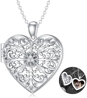 Diamond Heart Locket Necklace for Women That Hold Pictures 925 Sterling Silver Heart Shaped Picture Photo Lockets with Lab Grown Diamond Jewelry Gifts
