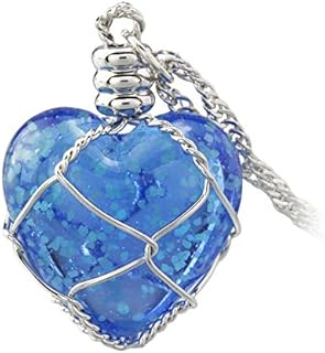 Lobster Clasp Glow in the Dark Crystal Heart Necklace with Rolo Chain for Jewelry Lovers, Blue/Green Pendant Design