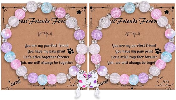 Friendship Bracelets Cute Magnetic Matching Cat Charm Beaded Best Friend Bracelet BFF Bracelets for 2 Girls Women