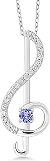 Gem Stone King 925 Sterling Silver Treble Clef Blue Tanzanite Pendant Necklace For Women By Keren Hanan (0.34 Cttw, Gemstone Birthstone, with 18 Inch Silver Chain)