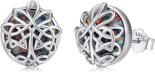 Tree of Life Earrings for Women 925 Sterling Silver Black Opal Trinity Celtic Knot Stud Earrings Tree Earrings Tree of Life Jewelry Gift for Girls