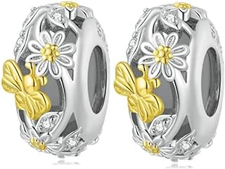 Charm Bracelet Spacer Beads Sterling Silver 2pcs Rubber Stopper Charm Spacer Beads for Pandora Charm Bracelet Beads (Honeybee)