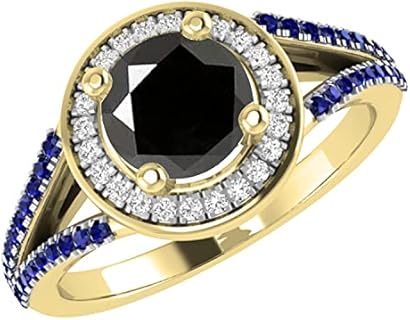 Dazzlingrock Collection 5.8mm Round Center Stone with Side White Diamond Halo & Sided Blue Sapphire Shank Engagement Ring for Women in 10K Yellow Gold