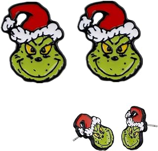 Dr Seus Classic Grinch Christmas Stud Earrings with French Wire Backs - Zinc Alloy Movie-Themed Jewellery for Women and Girls