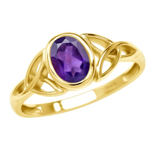 Silvershake 7x5MM Oval Shape Birthstone Gemstone White Gold Plated or 18K Yellow Gold Plated 925 Sterling Silver Triquetra Trinity Celtic Knot Solitaire Ring Jewelry for Women