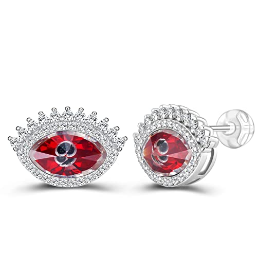 925 Sterling Silver Evil Eye Stud Earrings for Women Multcolors Cubic Zirconia 14K Gold Plated Birthday Christmas Jewelry Gift for Women Girls