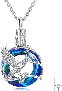 Lobster Clasp Crystal Eagle Pendant Necklace - Sterling Silver Rolo Chain Urn Jewelry for Women and Girls - Treasured Keepsake with Discreet Compartment for Ashes, MONGAS Brand