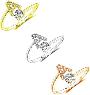 Personalized Crystal Inlaid Stackable Initial Rings with Copper - Adjustable Size for Women - Gift for Bridesmaids, Friends