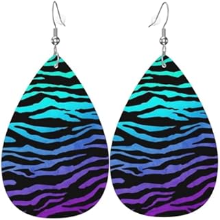 Charming Purple Camo Leather Teardrop Earrings with Silver Plating and Zebra Stripes Design for Women and Teen Girls