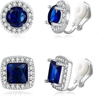 Cubic Zirconia Clip-On Earrings for Women, Elegant Ball Design, Bridal Stud Earrings Gift Set with Brilliant Cut Halo Design (2 Pairs)