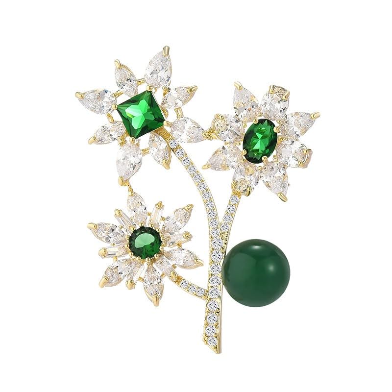 Red Rhinestone Brooch with Pin Clasp, Exquisite Copper Flower Design for Women and Girlfriend, Luxury 18k Gold Plated Lapel Jewelry