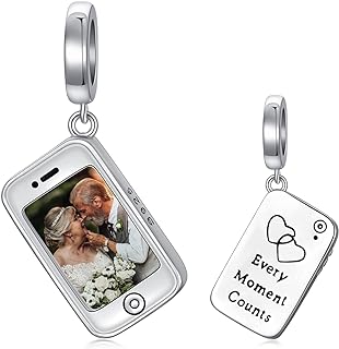 LONAGO 925 Sterling Silver Personalized Photo Charm Fit Snake Bracelet Necklace Customized Image Picture Bead for Women