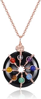 7 Chakra Crystal Donut Pendant Necklace with Black Obsidian, Cable Chain - Healing Jewelry for Men and Women - Ideal for Reiki, Meditation and Protection