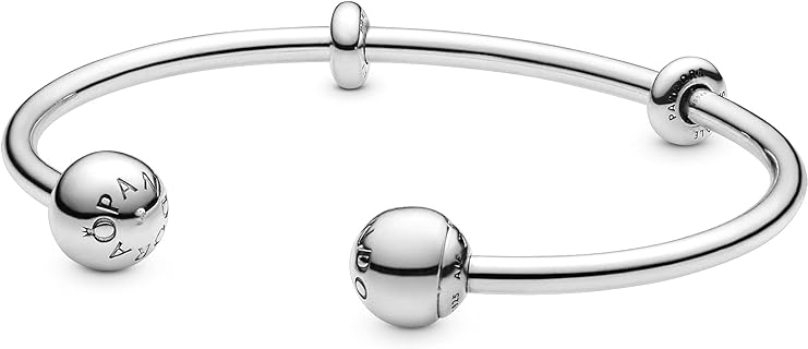 Sterling Silver Open Bangle Bracelet, No Clasp with Box Chain, Perfect Gift for Ladies, Pandora Elegant Design