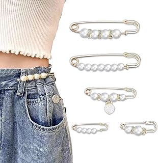 5 Pcs Fashion Pearl Brooch,Sweater Shawl Clip Double Faux Pearl Brooches Waist Pants Extender Safety Pins