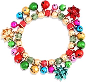 Spring Ring Clasp Christmas Bead Bracelets with Bead Chain, Festive Gold-Tone Jingle Bells & Gift Bow Designs, for Women and Girls - Alloy Metal, YEYA