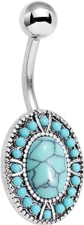 Western Stainless Steel Belly Button Ring with Blue Oval Accent for Stylish Simplicity Lovers