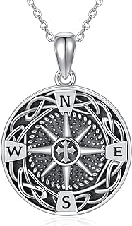 JUSTKIDSTOY Compass Necklace Sterling Silver Celtic Knot Travel Pendant Necklace Inspirational Graduation Jewelry Gifts for Women Men