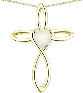 14k Yellow Gold Infinity Love Cross with Heart Stone Pendant Necklace