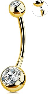OUFER Titanium Belly Button Rings, Clear CZ Gold Belly Rings, Internally Threaded Belly Piercing Jewelry, Long Belly Button Piercing, Belly Rings For Women Men