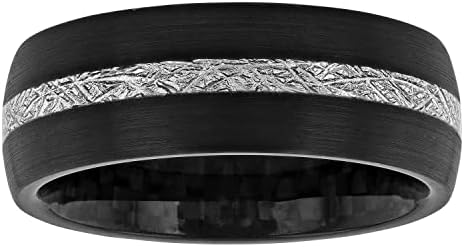 Tantalum Carbide 8mm Matte Black Matte Finish with Silver Colored Carbon Fiber Inlay Men’s Wedding Band Ring