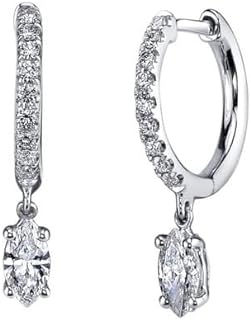 ANGEL SALES 2.00 Ctw Marquise Cut Diamond Solitaire Drop & Dangle Earrings For Girls & Women's 14K White Gold Finish