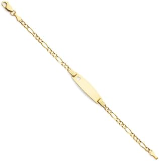 14k Yellow Gold Baby ID Bracelet with Figaro Chain & Love Heart Design for Women