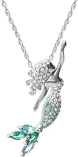 Disney Little Mermaid Jewelry, Ariel Cubic Zirconia Pendant Necklace, Sterling Silver, 18"