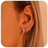 Gold Hoop Earrings for Women,Cute 14K Gold Plated Flat Back Earrings Dainty CZ Star Butterfly Cross Earrings Studs Set Cartilage Small Gold Hoop Huggie Earrings for Women Trendy Gold Jewelry