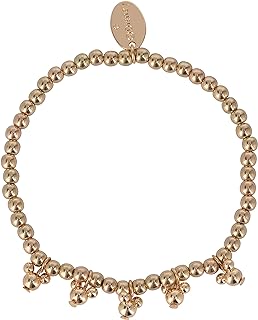 Disney Mickey Mouse Gold-Tone Beaded Bracelet with Bead Chain and Character Shape Beads - Stretchable for Comfort Fit
