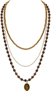 Sacina Triple-Layered Tiger Eye Crystal Choker Necklace, Bohemian Style, Beach and Summer Fashion, Stainless Steel Ball Chain, Healing and Confidence Symbol for Women