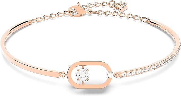No-Clasp Pave Bangle Bracelet with Box Chain Detail, Clear Crystal Accents for Women, Rose-Gold Tone, Swarovski Sparkling Dance North Design