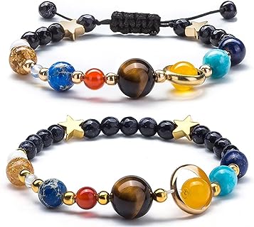 Harry and Henry Solar System Bracelet Star Bracelet Natural Stone Beads Bracelet for Women Planet Bracelet Eight Planets Guardian Star Space Accessories Gifts for Women Girls