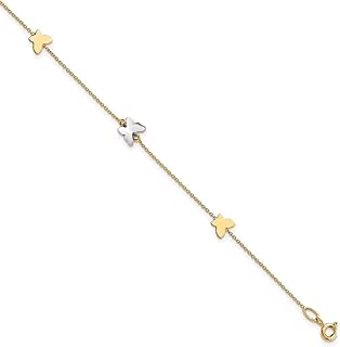 14k Two tone Gold Polished Butterfly Angel Wings With 1inch Extension Anklet Measures 1mm Wide 9 Inch Jewelry for Women