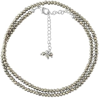 Natural Pyrite Beads Necklace, 3.5 mm Beads Size, Delicate Necklace with Energy Healing Crystals, Silver Plated Chain, Gift for Her, Gemstone Jewelry 18 inch