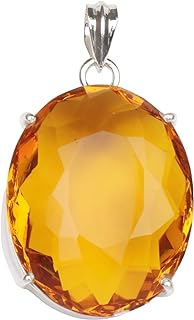Sterling Silver Oval Citrine Pendant, GEMHUB 105 Carat Yellow Citrine Gemstone Necklace Pendant without Chain