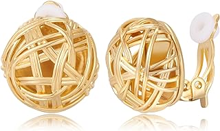 14K Gold-Plated Hollow Clip-On Earrings for Women in Brass with Elegant Non-Pierced Design, Perfect Gift for Special Occasions