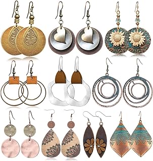 Boho Chic French Wire Dangle Earrings with Cubic Zirconia - Vintage 10 Pair Set for Women and Girls - Ideal Christmas Gift