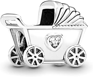 EZ Tuxedo Baby Pram Charms 925 Sterling Silver Cradle Bead with Cubic Zirconia for Bracelets