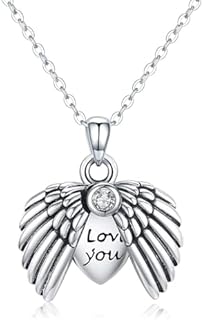 925 Sterling Silver Angel Wing Locket Necklace with Rolo Chain and Cubic Zirconia Heart Design - Ideal Gift for Women